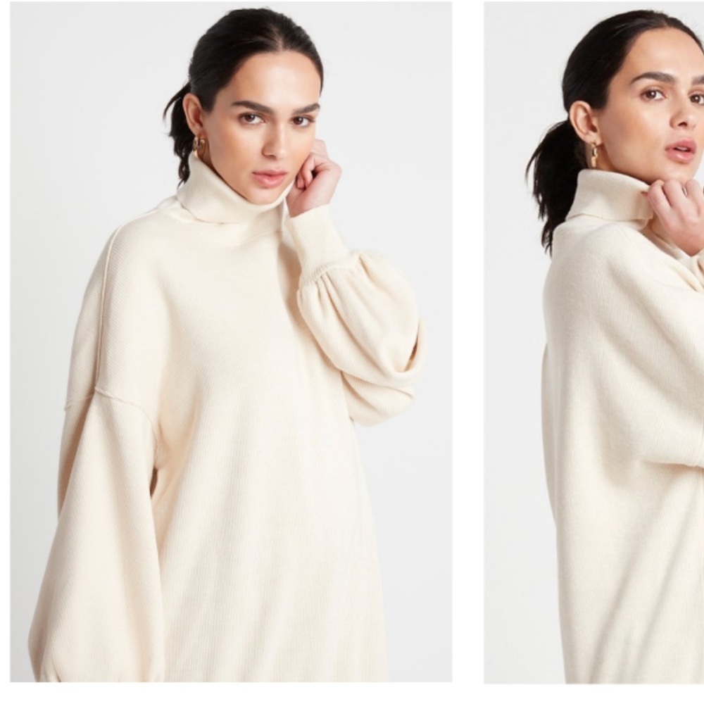 Choosy Cream Turtleneck Oversized Balloon Sleeve Boyfriend Sweater